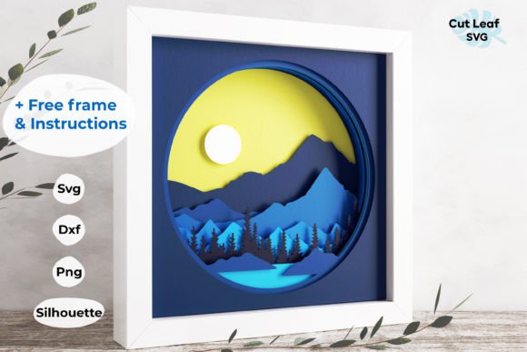 3D Mountains Shadow Box, Nature, Sun: A Unique Artistic and Decorative Option