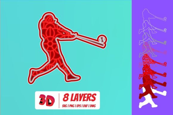 Baseball Player 3D Layered SVG Cut File