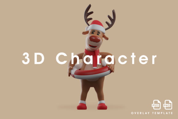 Christmas Deer 3D Wearing Swimming Tire