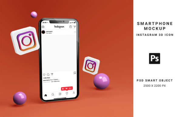 Smartphone Mockup with Instagram 3D Icon